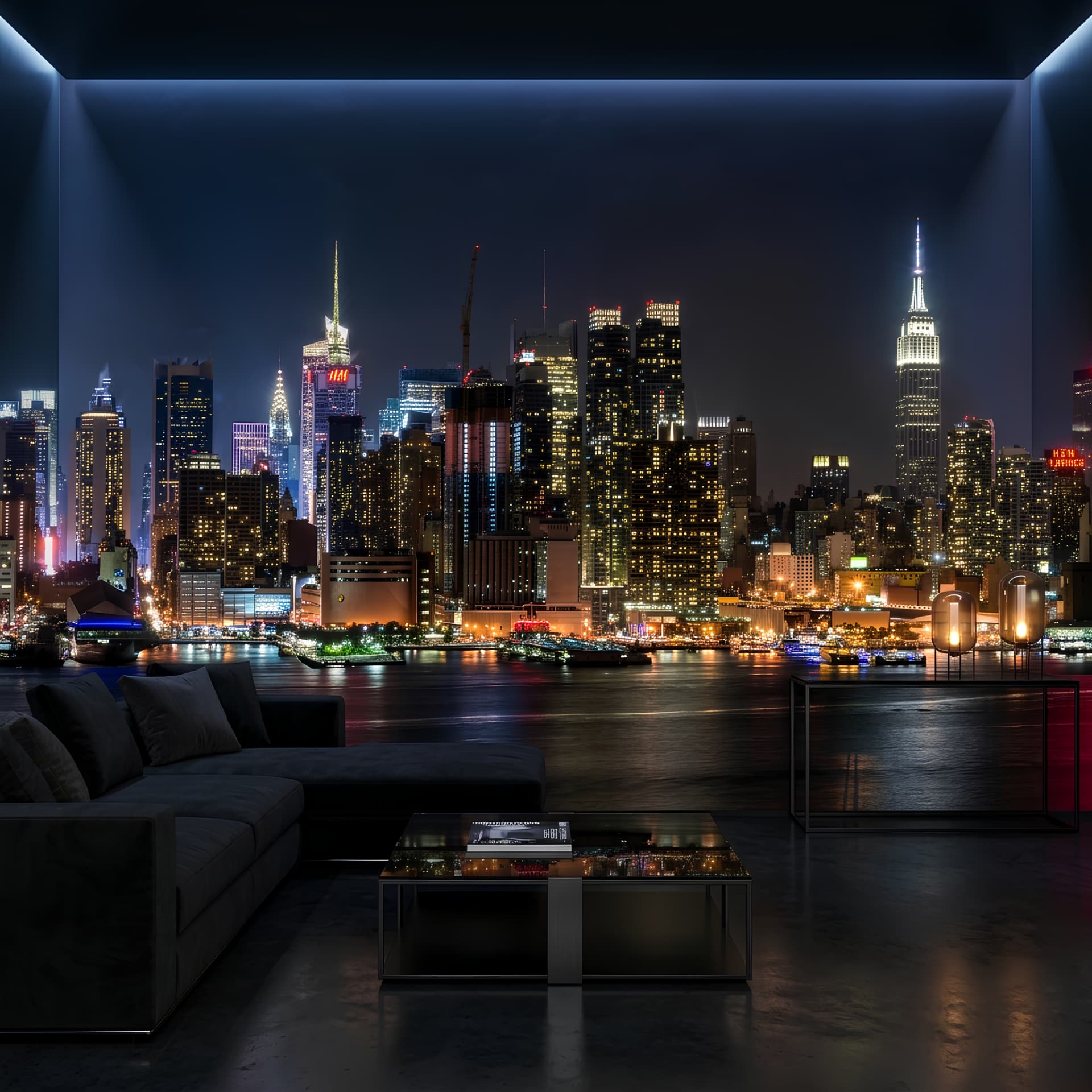 3D Görünümlü New York Gece Şehir Manzaralı Duvar Kağıdı