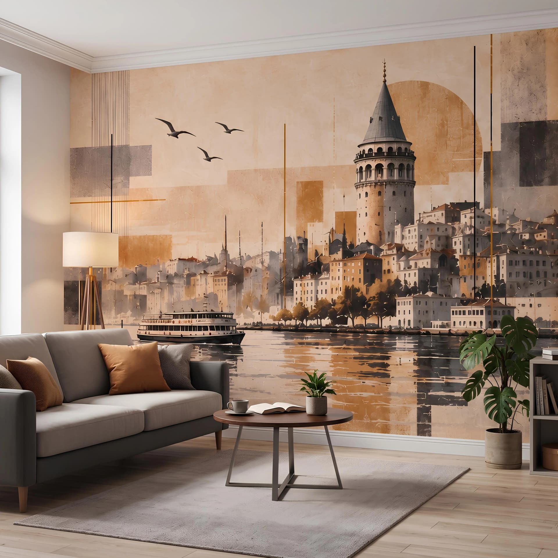 فينتاج duvar kağıdı — ورق جدران عتيق تجريدي لإسطنبول وبرج غلطة