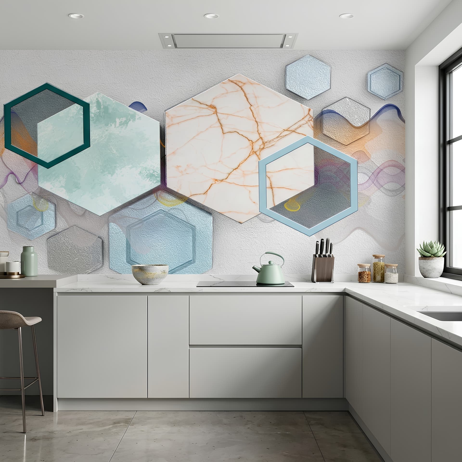Geometrik Mermer Görünümlü Soyut Duvar Posteri