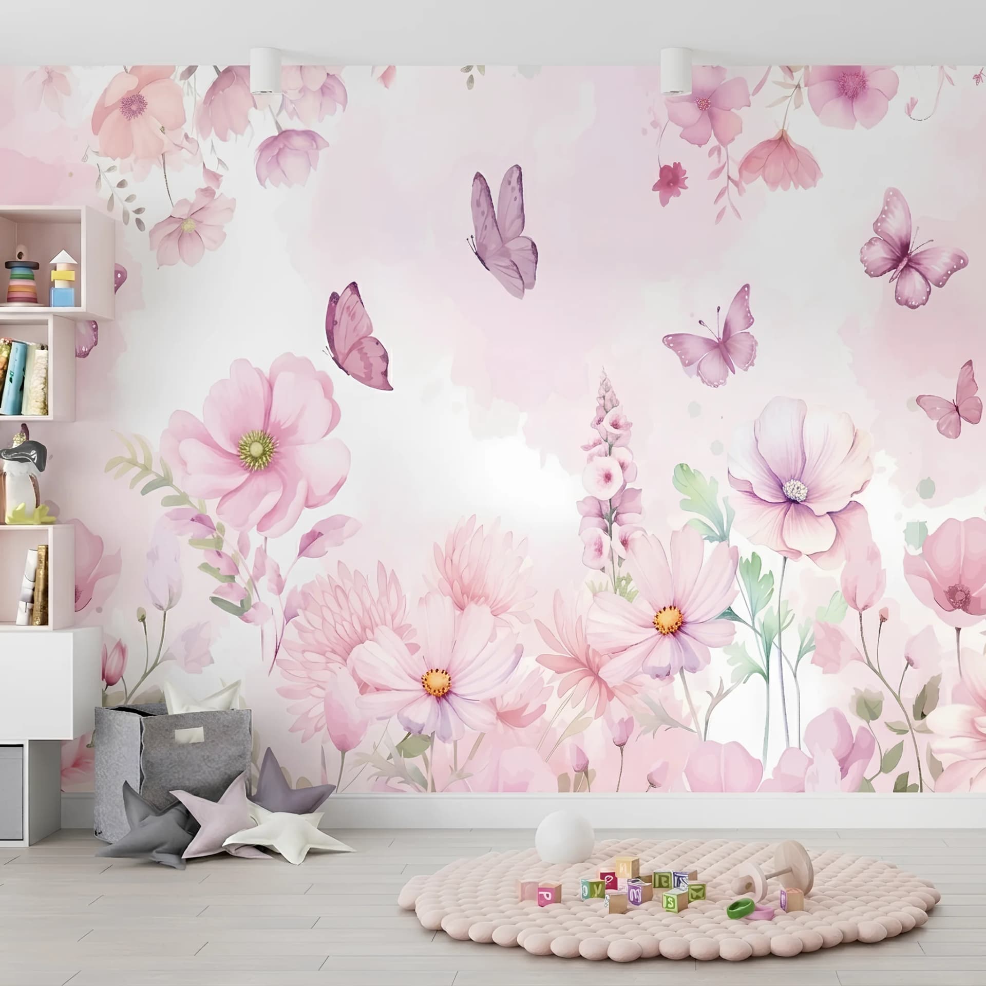 Çocuk Odası duvar kağıdı — Kız Çocuk Odası Soft Pembe Bahar Temalı Duvar Kağıdı
