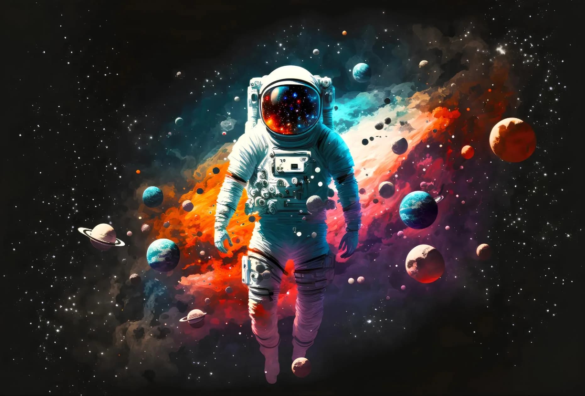 Çocuk Odası duvar kağıdı — Kozmik Evren ve Astronot Temalı Genç Odası-Oyun Odası Duvar Kağıdı