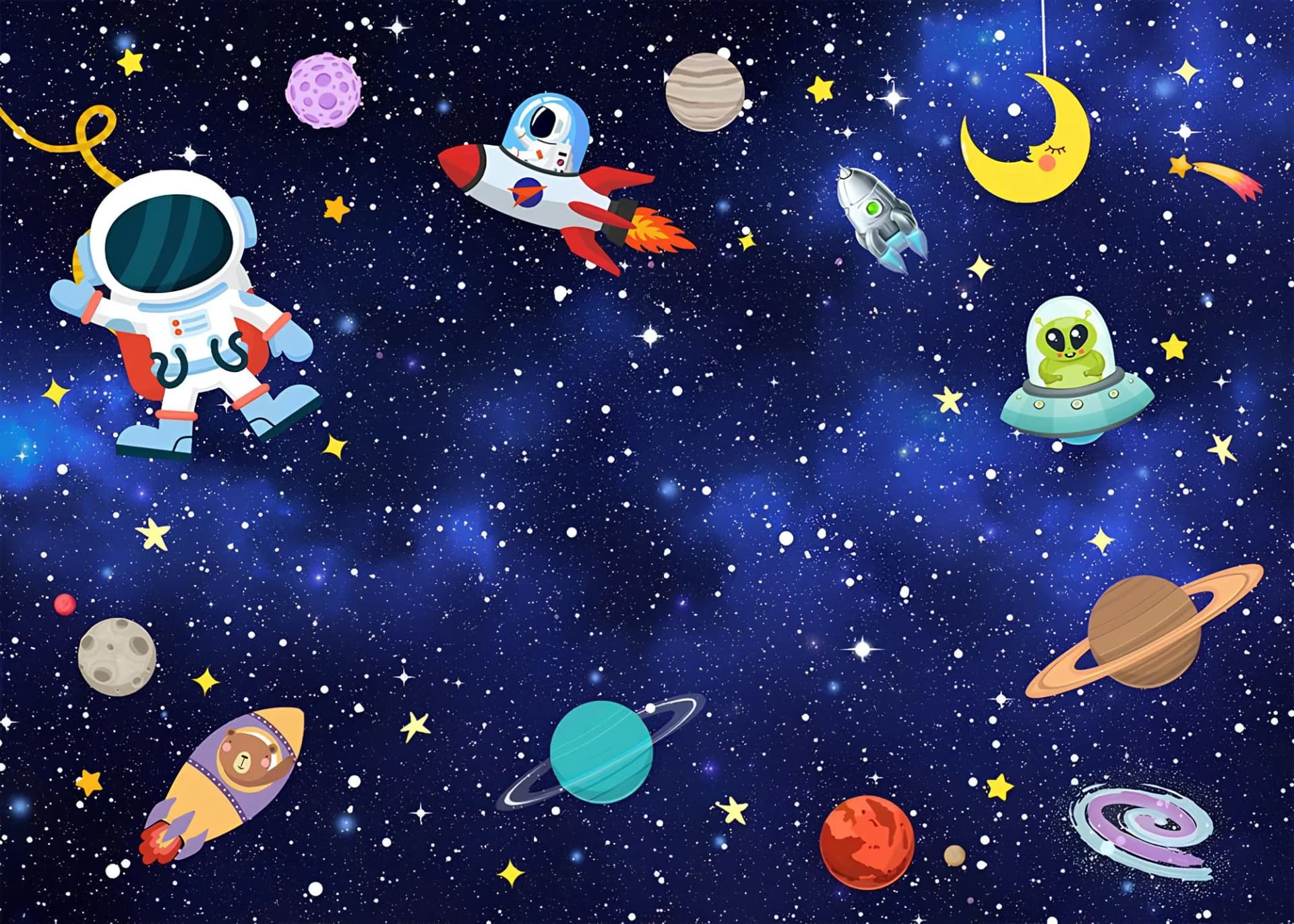 Çocuk Odası duvar kağıdı — Minik Astronotun Uzay Macerası Çocuk Odası Silinebilir Duvar Kağıdı