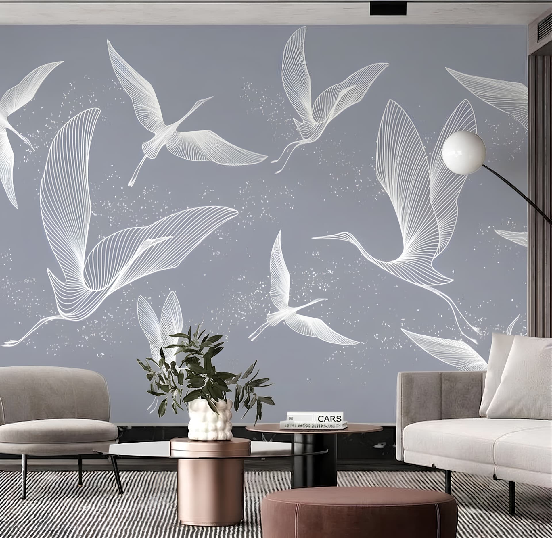 Minimalist Line Art Flying Birds Wallpaper