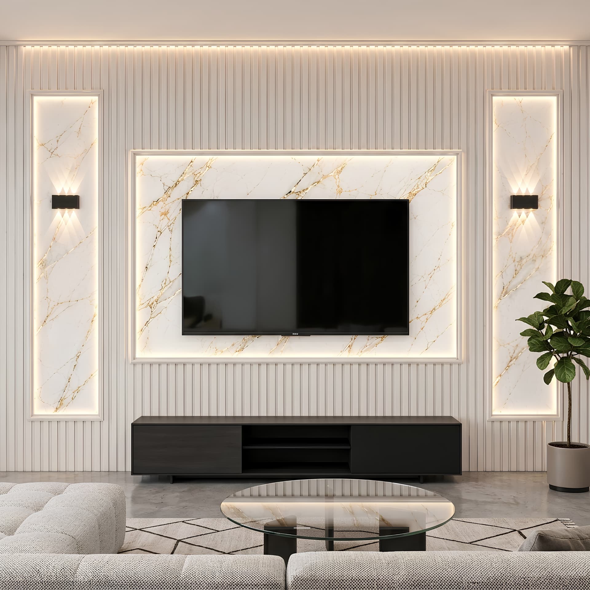 Modern Luxury Marble Slat Panel Wallpaper