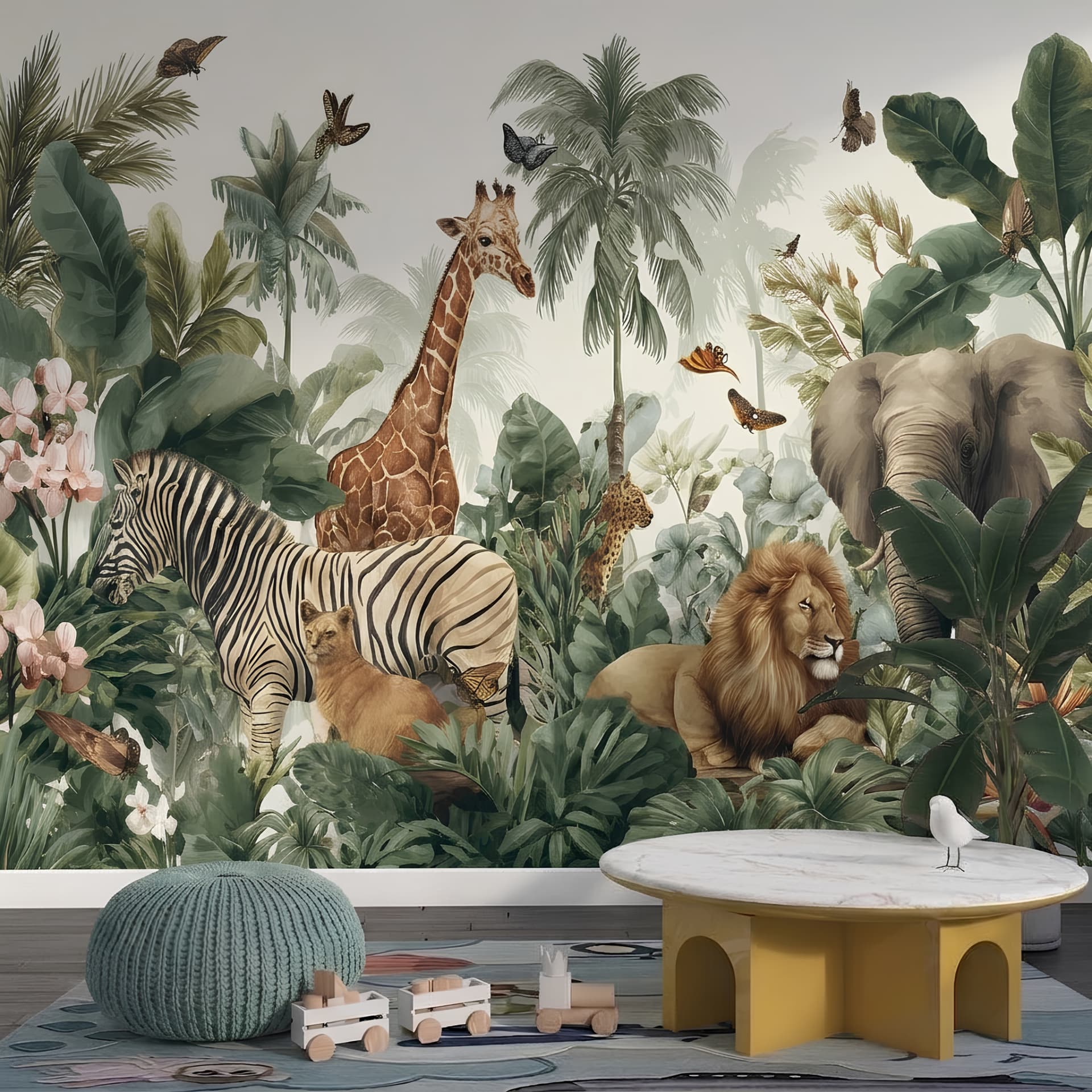 Tropical Botanical Textile Wallpaper for Kids' Rooms