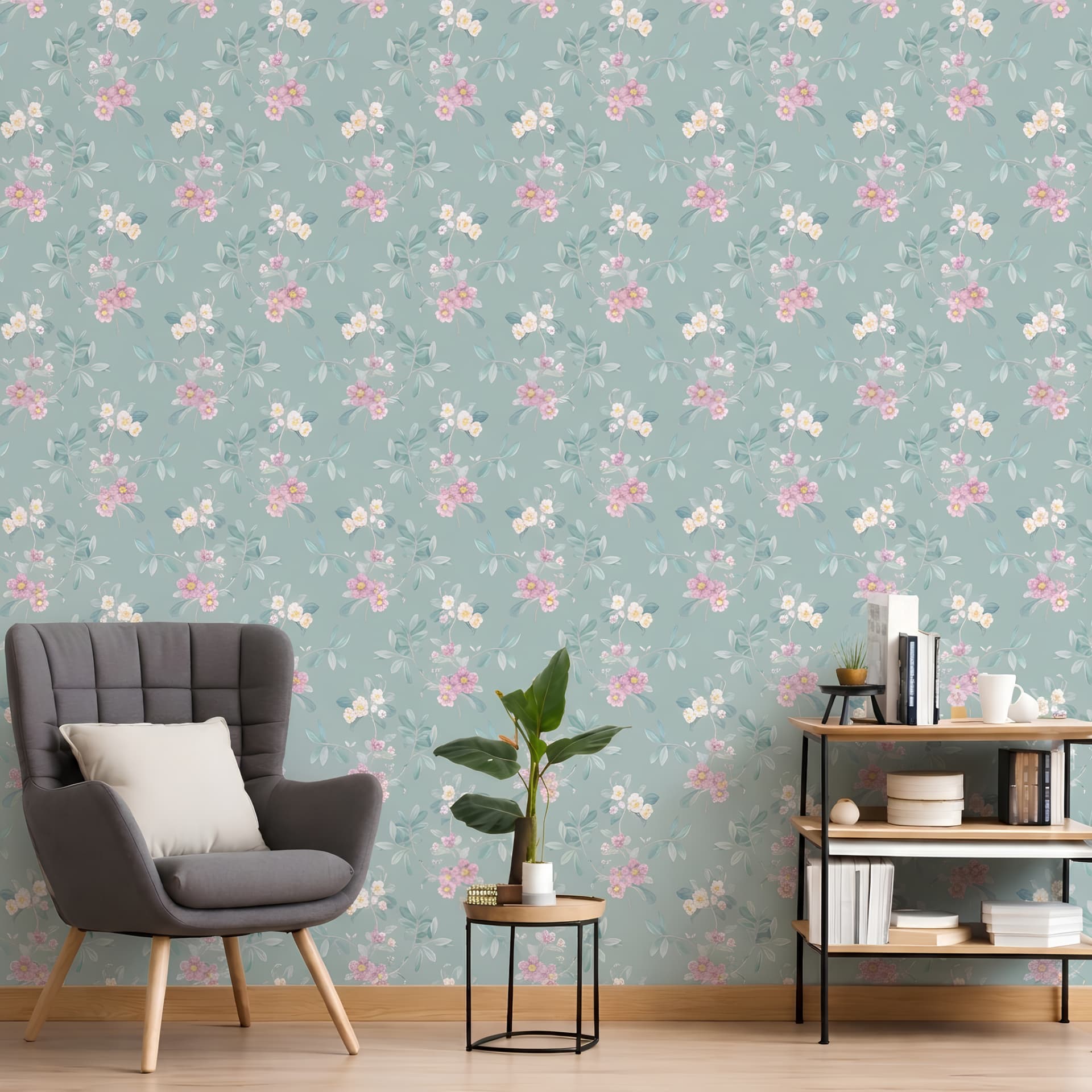 Papier peint fleurs aquarelle aux tons pastel