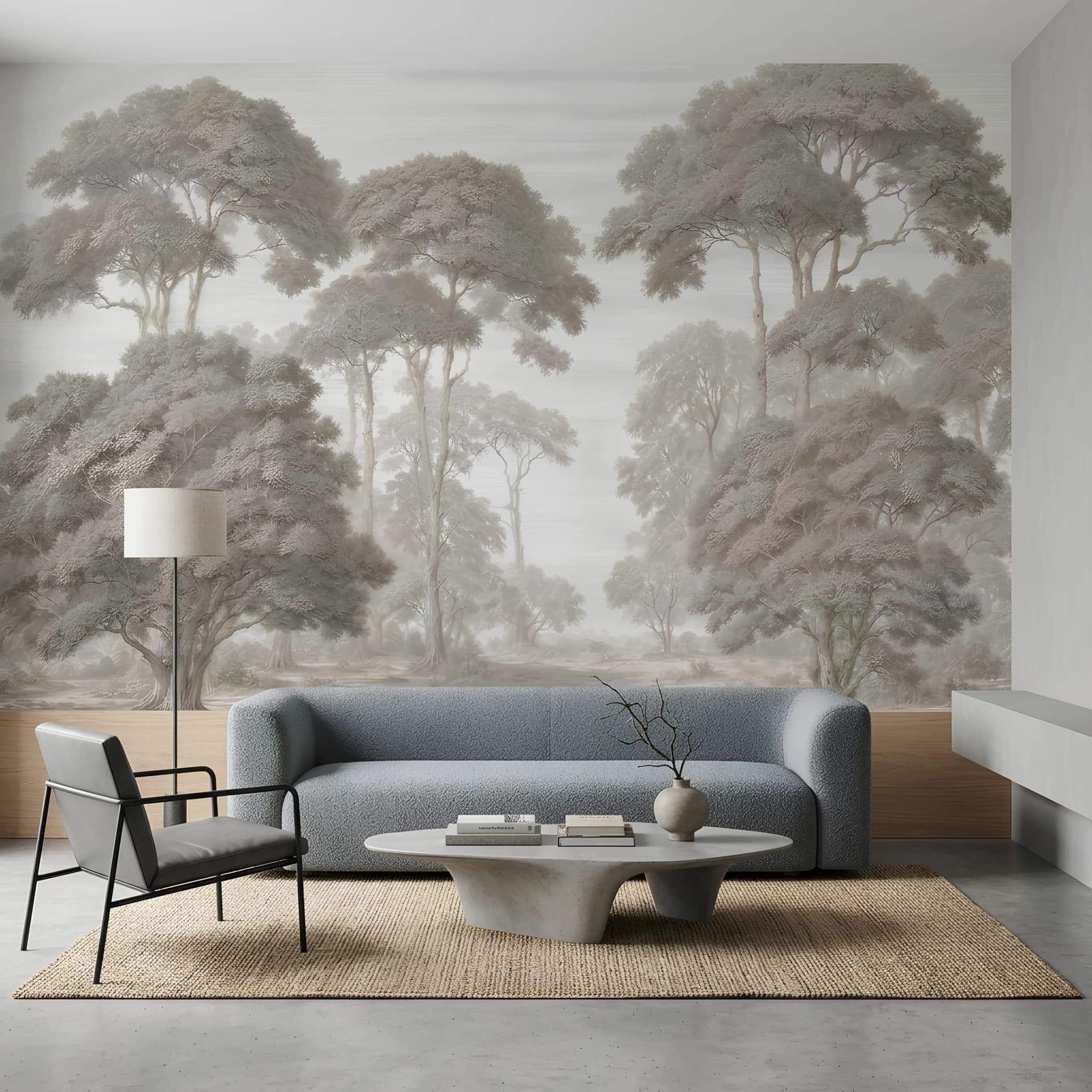 Pastel Tree Landscape Textile Wallpaper