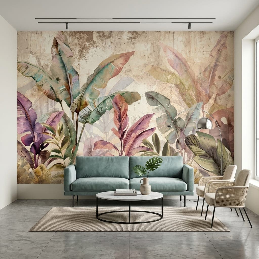 Pastel Botanical Banana Leaf Wallpaper
