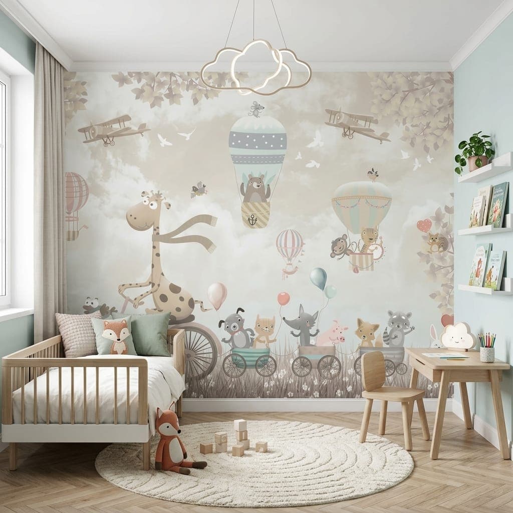 Kinderzimmer duvar kağıdı — Pastell Süß Tiere & Balloons Kinder Wandposter