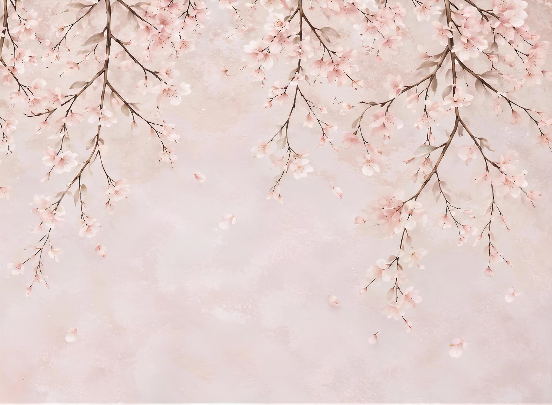 Yatak Odası duvar kağıdı — Pudra Pembe Sakura Çiçekleri Premium Tekstil Duvar Kağıdı