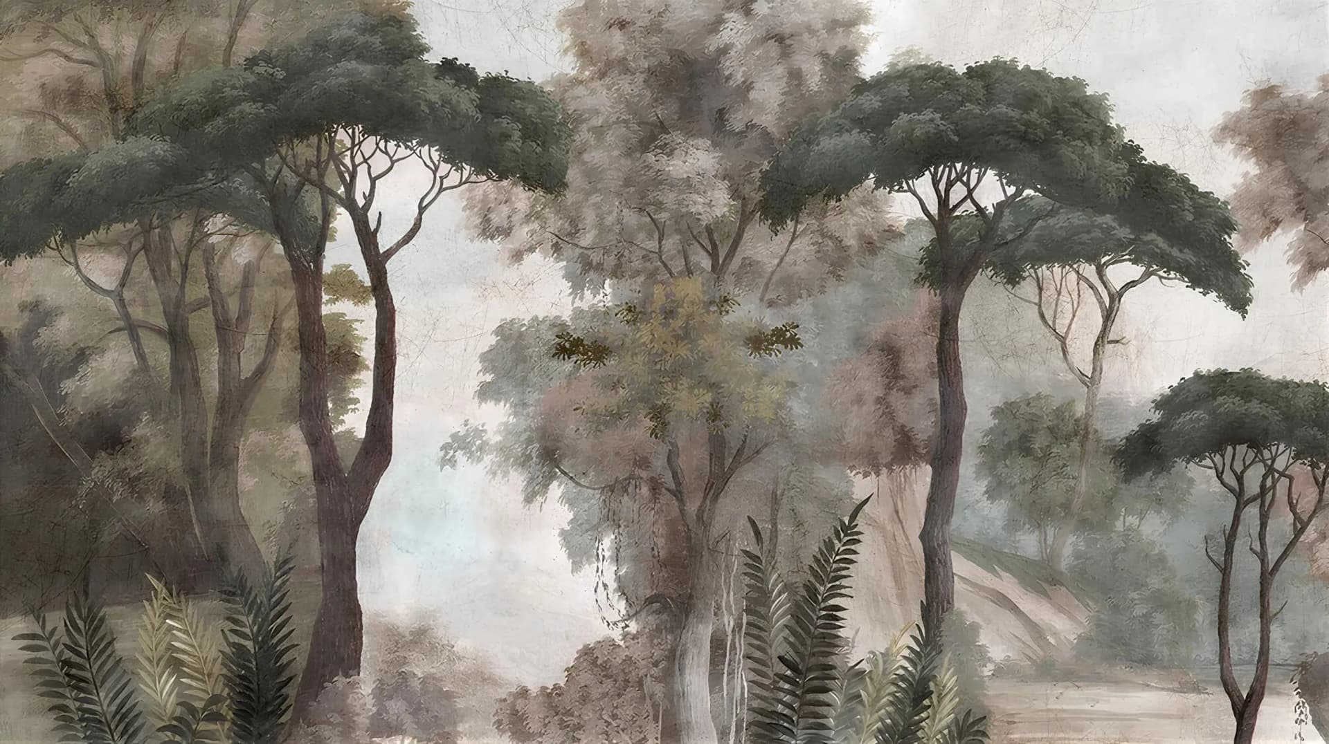 Salon duvar kağıdı — Salon ve Yatak Odası İçin Vintage Orman Manzaralı Duvar Kağıdı