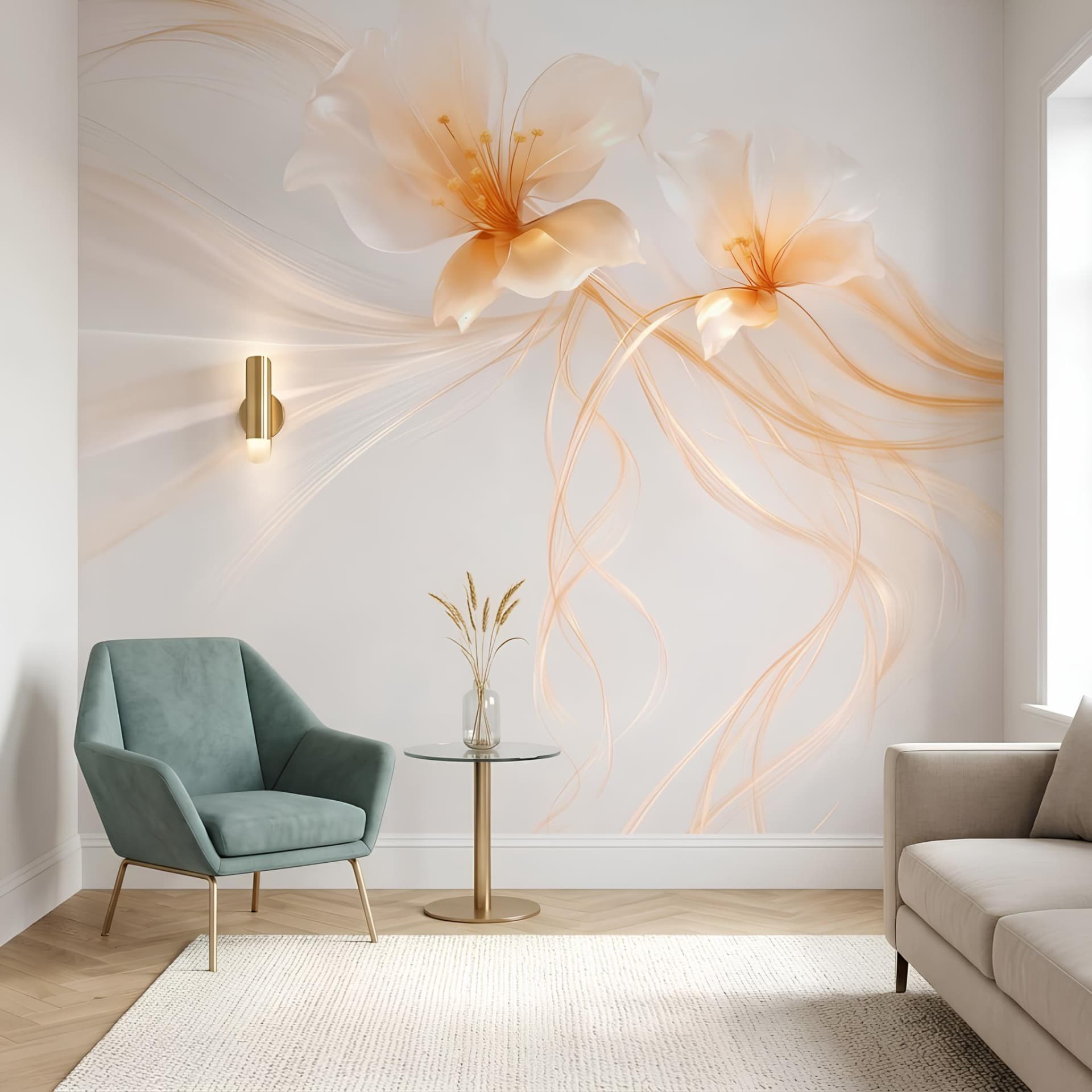 Şeffaf Çiçek Desenli Modern Duvar Kağıdı
