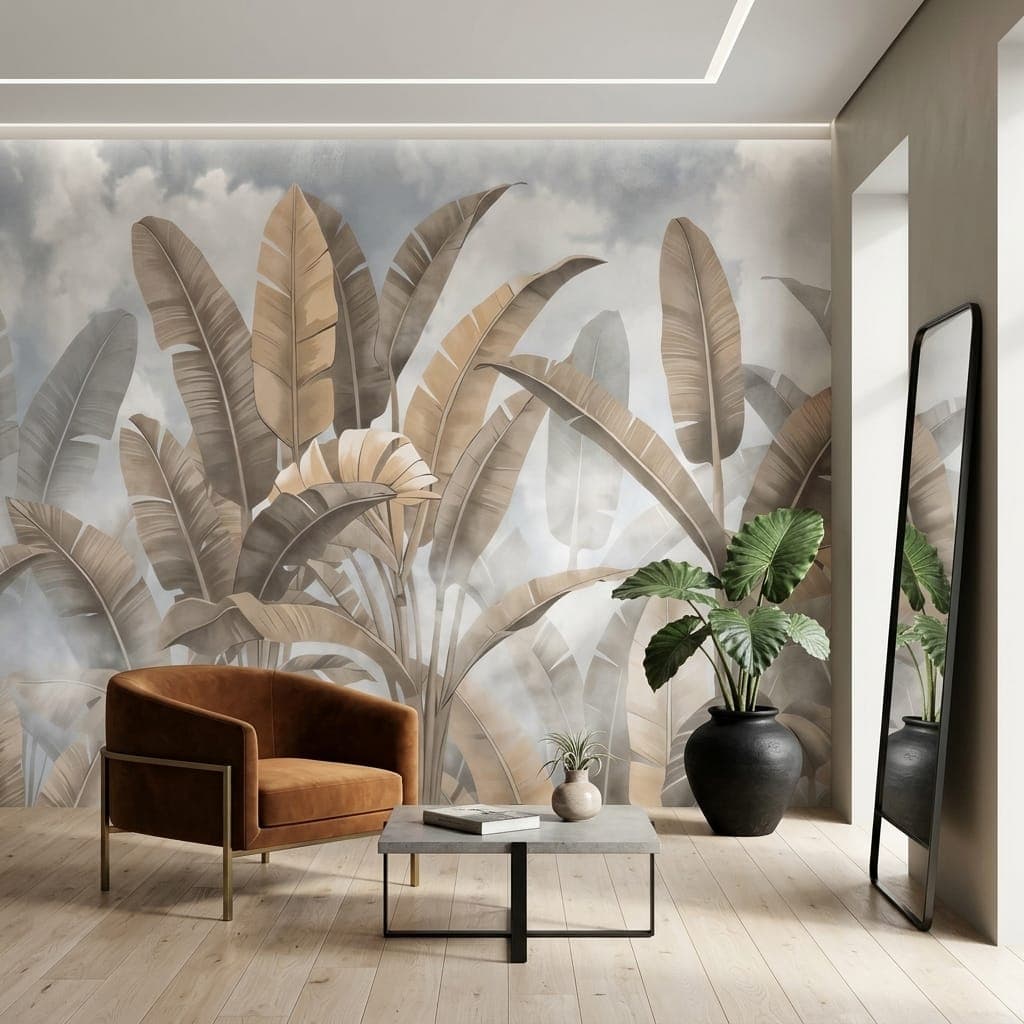 Sepia Toned Tropical Banana Leaves Wallpaper