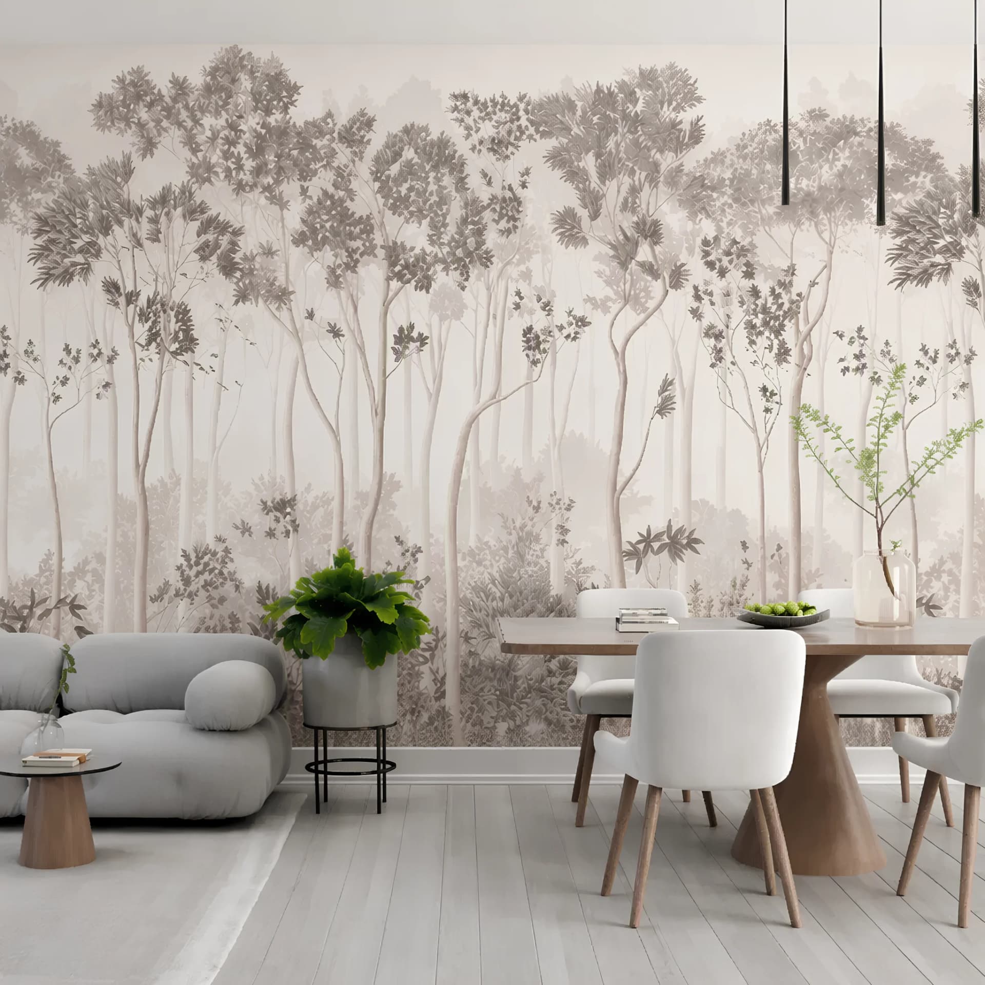 Misty Forest Washable Wallpaper Mural in Soft Pastel Tones