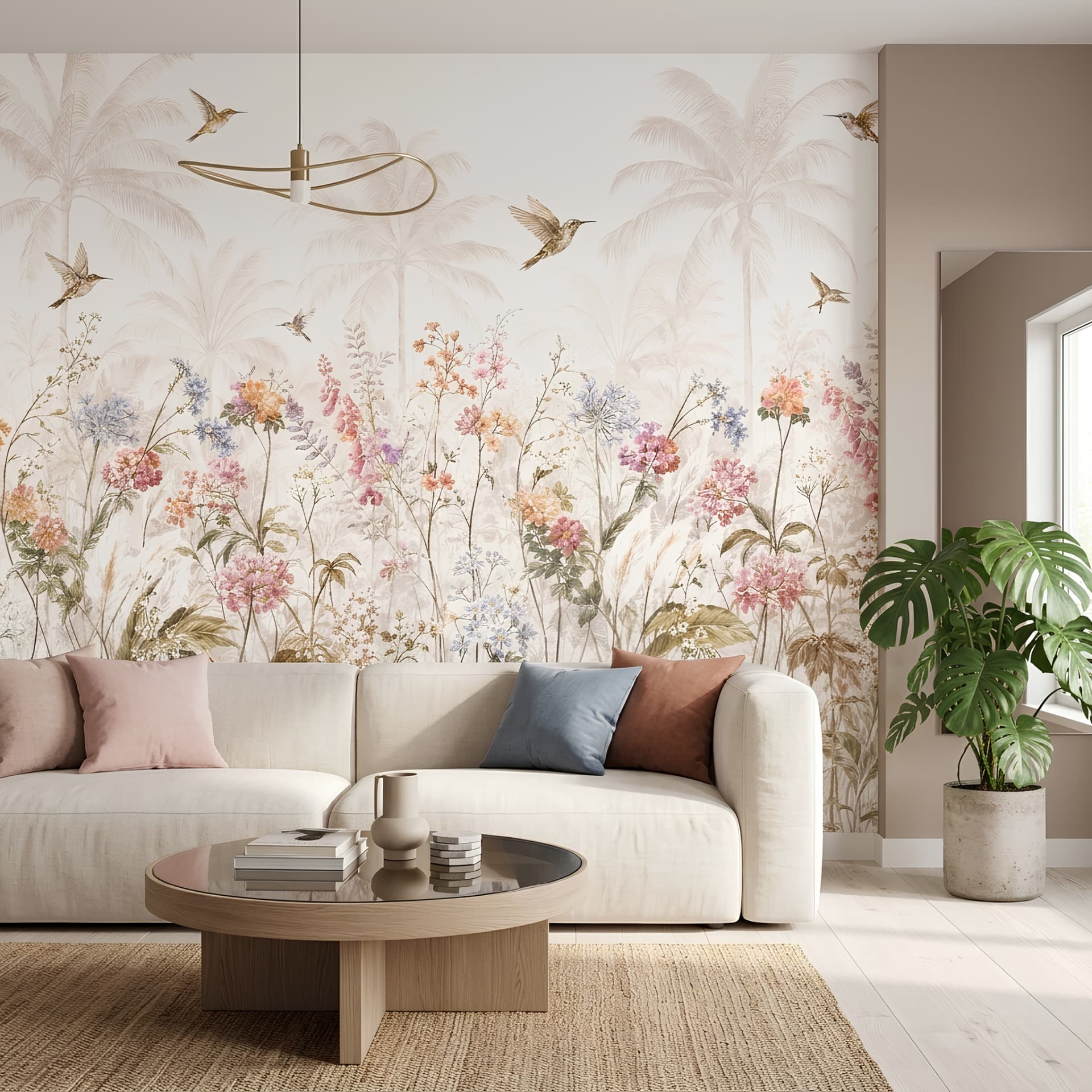 Watercolor Tropical Flower Garden Wallpaper
