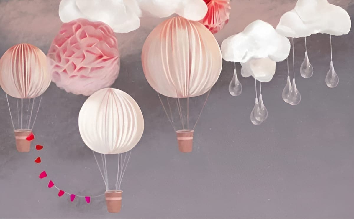 Çocuk Odası duvar kağıdı — Uçan Balon ve Bulut Desenli Bebek Odası Duvar Kağıdı