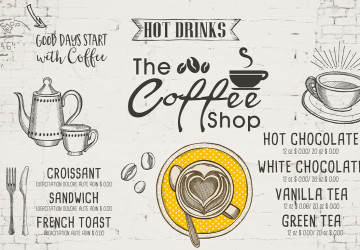 Cafe Hot Drinks Kalp Desenli Duvar…
