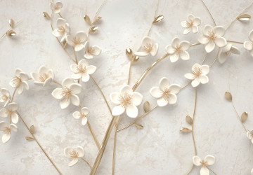 Beyaz Krem Çiçekler ve Altın…