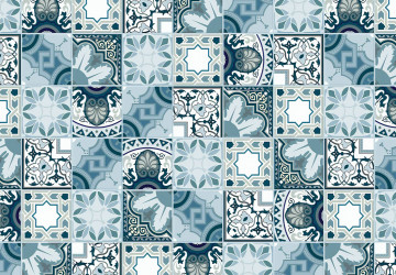 Mavi Tonlu Kare Mozaik Desen Duvar…