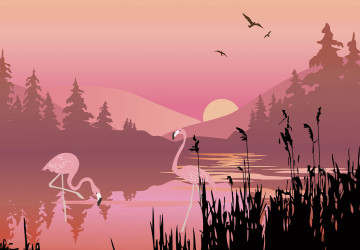 Kırmızı Gün Batımı Ve Flamingolar…