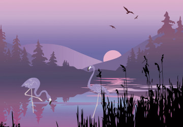 Mavi Gün Batımı Ve Flamingolar…
