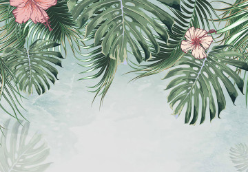 Palmiye Yaprakları ve Pembe Çiçekler…