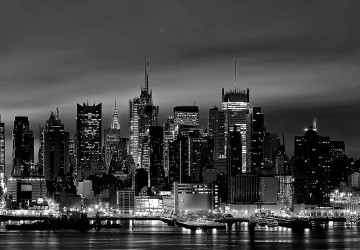 Siyahbeyaz New York Limanı Gökdelenler-…